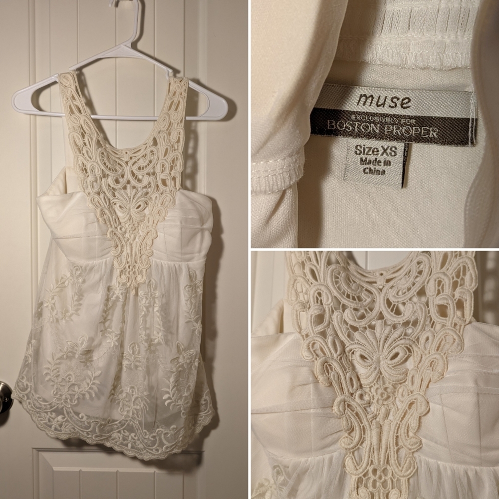 Boston Proper Crocheted Lace Tank Top